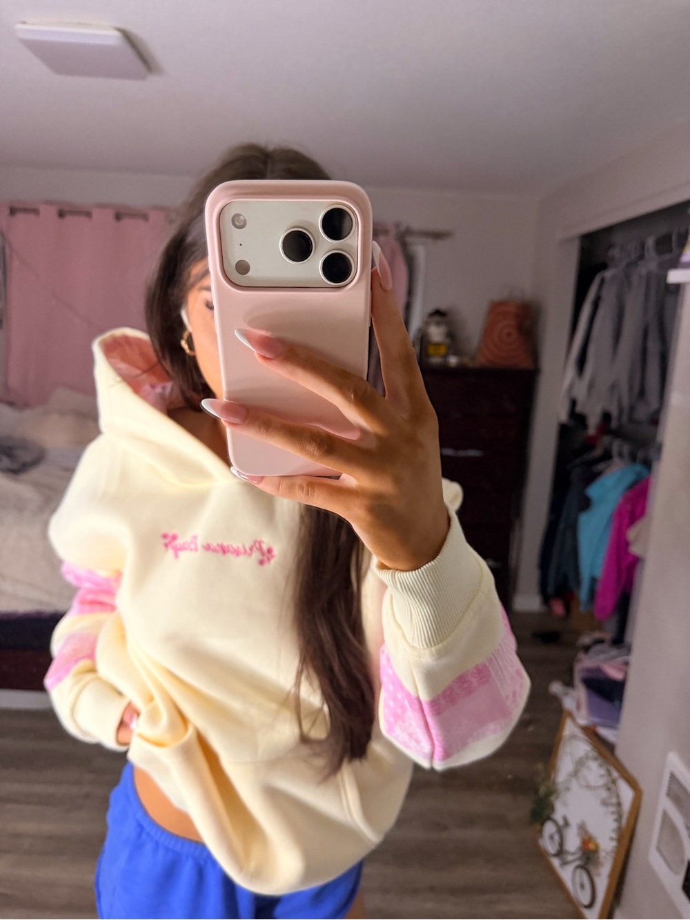 Cozy Cream & Pink Cowl Hoodie Sweater